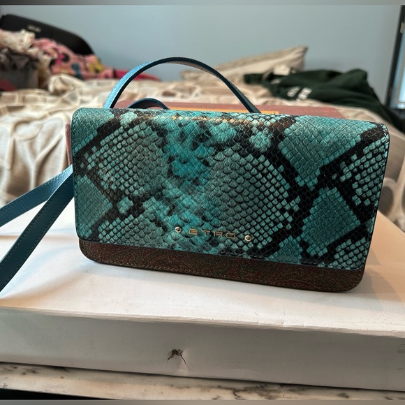 Etro Milano paisley and turquoise snakeskin crossbody purse - Picture 1 of 10